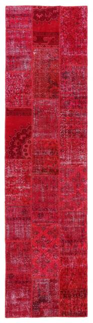 2.9' X 11.5' Red Handmade Turkish Patchwork Runner Rug, - 91 351 cm - image 1