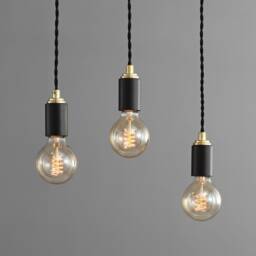 Simple Matte Black Pendant Light With Gold Top - Industrial Modern Minimalist Exposed Edison Bulb Lighting Hardwire Fixture Or Plug-In - thumbnail 1
