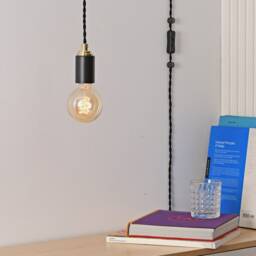 Simple Matte Black Pendant Light With Gold Top - Industrial Modern Minimalist Exposed Edison Bulb Lighting Hardwire Fixture Or Plug-In - thumbnail 3