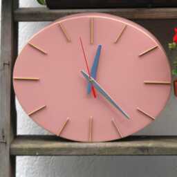 Wooden Wall Clock Silent Pink Minimalist Ellipse - thumbnail 4