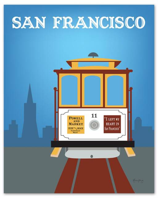 San Francisco Print, Cable Car Wall Art, Travel Art Sf California Poster, Loose Petals City Print - Style E8-O-Sf7 - image 1