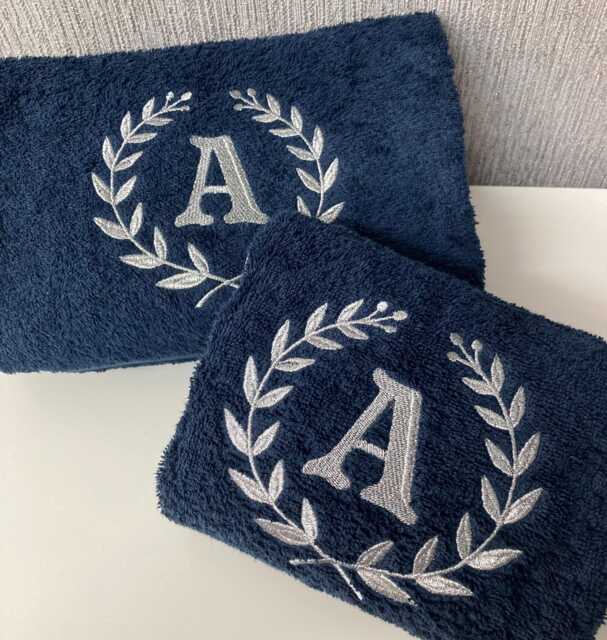 Embroidered Monogram Towels Laurel Leaf 500Gsm Cotton Towels - image 1