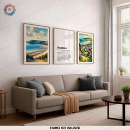 Swansea Poster Prints - Set Of 3 Posters - Watercolour Wall Art Decor Travel Wales Hanging Artwork Gift UK Painting - thumbnail 1