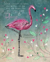 Flamingo, Flamingo Print, Art, Print With Flamingo, Lover, Zoo Themed Room, Pink Painting - thumbnail 1