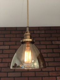 "Industrial Pendant Light -Antique Brass 6"" Smoked Glass Cone Shade with Patented ""Huila Connectors" - thumbnail 1