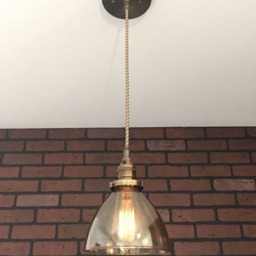 "Industrial Pendant Light -Antique Brass 6"" Smoked Glass Cone Shade with Patented ""Huila Connectors" - thumbnail 2