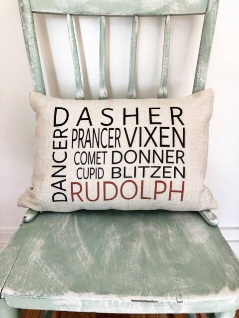 Reindeer Names Christmas Pillow Cover Rustic Linen Holiday Decor - image 1
