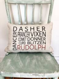 Reindeer Names Christmas Pillow Cover Rustic Linen Holiday Decor - thumbnail 1
