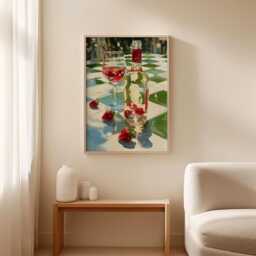 Ros?? Wine Poster, Strawberry Table Print, Kitchen Wall Art - thumbnail 3