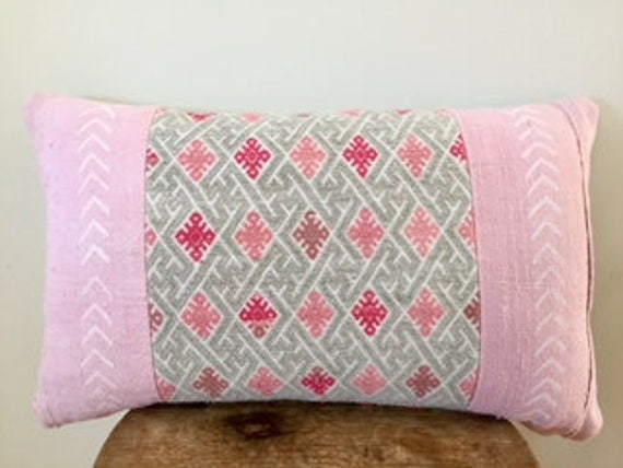 Pink Mud Cloth Pillow Cushion-Mud Cushion-Chinese Wedding Blanket Cushion Pillow - Lumbar Pink Mud Pillow-Chinese Fabric - image 1