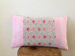 Pink Mud Cloth Pillow Cushion-Mud Cushion-Chinese Wedding Blanket Cushion Pillow - Lumbar Pink Mud Pillow-Chinese Fabric - thumbnail 4