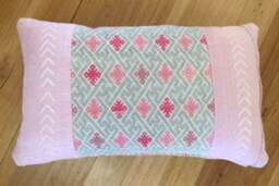 Pink Mud Cloth Pillow Cushion-Mud Cushion-Chinese Wedding Blanket Cushion Pillow - Lumbar Pink Mud Pillow-Chinese Fabric - thumbnail 2