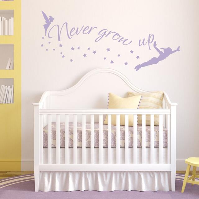 Peter Pan Wall Decal Quote Never Grow Up Children Flying Silhouette Fantasy Fairytale Decals Nursery Bedroom Baby Kids Playroom - 145 - image 1