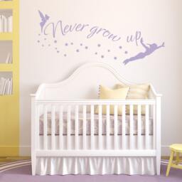Peter Pan Wall Decal Quote Never Grow Up Children Flying Silhouette Fantasy Fairytale Decals Nursery Bedroom Baby Kids Playroom - 145 - thumbnail 1