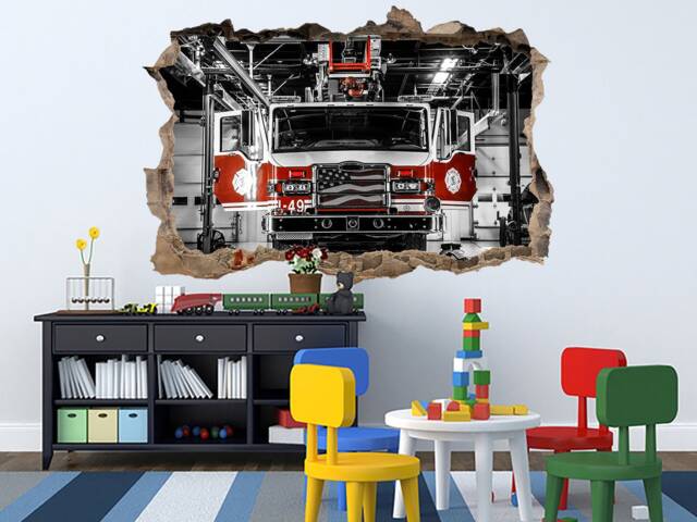 Firetruck Wall Sticker Fire Department Decal Kid Name Playroom Decor Gift For Boy Vehicle Art Kids Print - image 1