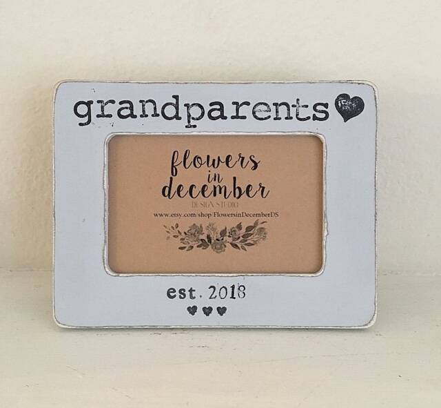 Personalized Grandparents Picture Frame Hand Stamped Vintage Style - image 1