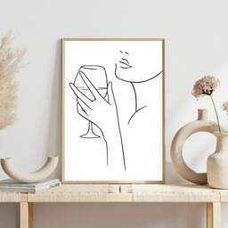 Woman Line Drawing, Single Art, Female Art Print, Wine Lover Gift, Home Decor, Kitchen Prints, Bar, Gifts, Prints - thumbnail 2