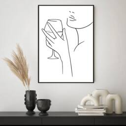 Woman Line Drawing, Single Art, Female Art Print, Wine Lover Gift, Home Decor, Kitchen Prints, Bar, Gifts, Prints - thumbnail 3