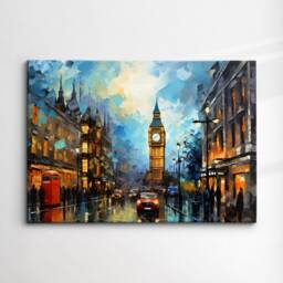 London Big Ben Red Phonebox Parliament Landmark Oil Painting Style Wall Art, Framed Calming Canvas Poster Print Home/Office Room Decor Gifts - thumbnail 3