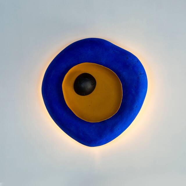 Wall Sconce Lamp From Paper Mache, Organic Shape Light - Ultramarine Blue - image 1