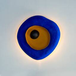 Wall Sconce Lamp From Paper Mache, Organic Shape Light - Ultramarine Blue