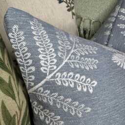 Embroidered Blue Lumbar Pillow Cover Audette Denim, French Country Decor - thumbnail 2