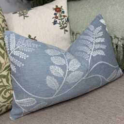 Embroidered Blue Lumbar Pillow Cover Audette Denim, French Country Decor - thumbnail 1