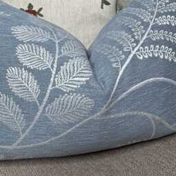 Embroidered Blue Lumbar Pillow Cover Audette Denim, French Country Decor - thumbnail 3