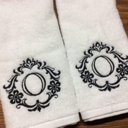 Set Of 2 Monogrammed Hand Towels, Damask Bath Decor, Unique Personalized Housewarming Gift, For Custom Wedding Or Cotton 2nd Anniversary - thumbnail 2