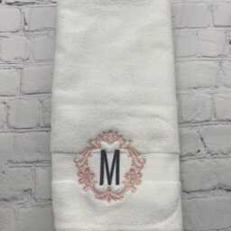 Set Of 2 Monogrammed Hand Towels, Damask Bath Decor, Unique Personalized Housewarming Gift, For Custom Wedding Or Cotton 2nd Anniversary - thumbnail 3