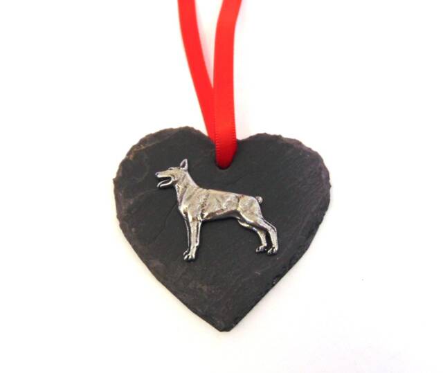Doberman Design Slate Heart - 2026 Christmas Ornament Dog Decoration Dad Gift - image 1