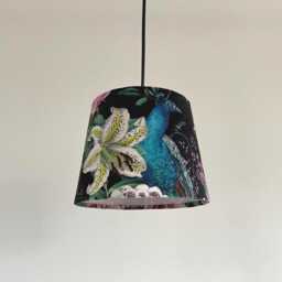 Peacock Floral Velvet Empire Lampshade, Black French Drum Shade - thumbnail 2