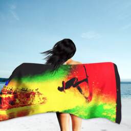 Surf Art Beach Towel Rastafarian Surfer Gift - thumbnail 2