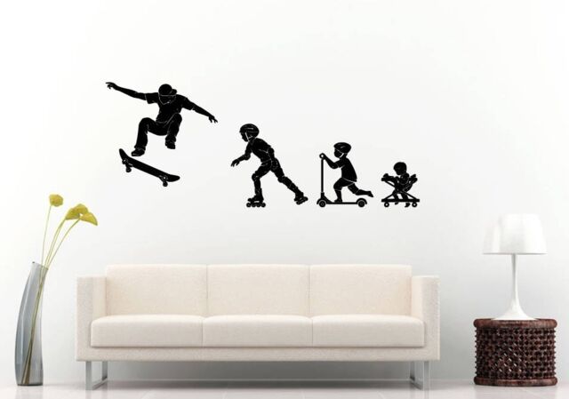 Skate Skating Skateboarding Skateboarder Rollerblading Scooter Riding Stroller Boy Wall Sticker Decal Vinyl Mural Decor Art L2265 - image 1