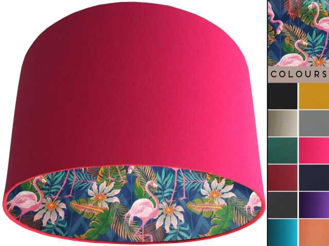 Flamingo Lampshade - Navy Blue With Pink Flamingos Tropical Bird Light Shade Handmade Fabric Drum For Ceiling Or Table Lamp - image 1