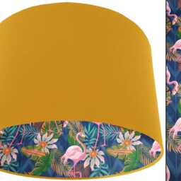 Flamingo Lampshade - Navy Blue With Pink Flamingos Tropical Bird Light Shade Handmade Fabric Drum For Ceiling Or Table Lamp - thumbnail 3