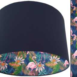 Flamingo Lampshade - Navy Blue With Pink Flamingos Tropical Bird Light Shade Handmade Fabric Drum For Ceiling Or Table Lamp - thumbnail 2