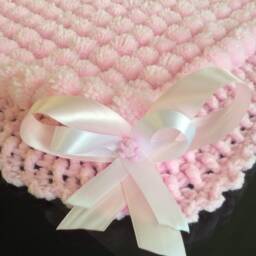 Pink Baby Pom Blanket, Crocheted Edge - thumbnail 3
