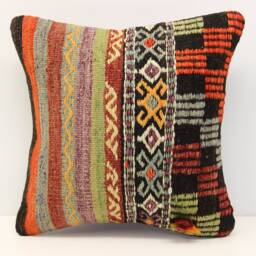 Handmade Kilim Pillow Cover 16x16, Turkish Boho Cushion - thumbnail 2