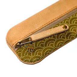"Pencil Case Waxed Leather & Fabric Japanese " - thumbnail 2