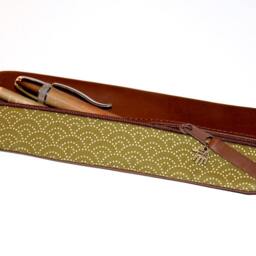 "Pencil Case Waxed Leather & Fabric Japanese " - thumbnail 4