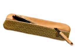 "Pencil Case Waxed Leather & Fabric Japanese " - thumbnail 1