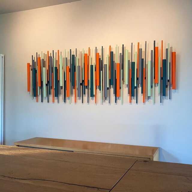 Orange & Teal Wall Sculpture - Large Modern Abstract Wood Art - image 1
