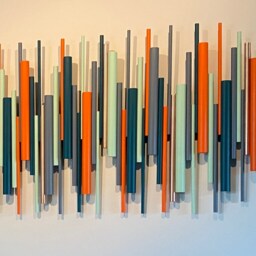 Orange & Teal Wall Sculpture - Large Modern Abstract Wood Art - thumbnail 2