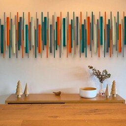 Orange & Teal Wall Sculpture - Large Modern Abstract Wood Art - thumbnail 3