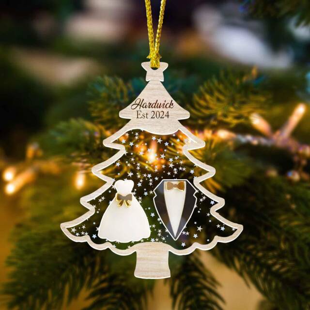 Custom Bride & Groom Christmas Ornaments, First Married Shaker Ornament, Wedding Marriage Ornament - image 1