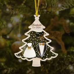 Custom Bride & Groom Christmas Ornaments, First Married Shaker Ornament, Wedding Marriage Ornament - thumbnail 2