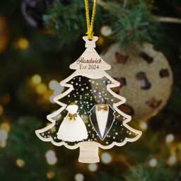 Custom Bride & Groom Christmas Ornaments, First Married Shaker Ornament, Wedding Marriage Ornament - thumbnail 3