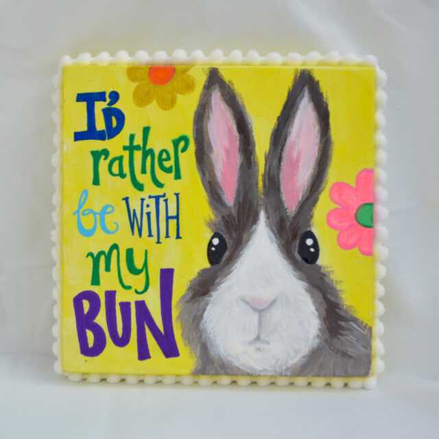 I'd Rather Be With My Bun Wooden Handprinted Sign Wall Art - image 1