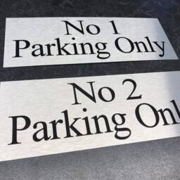 Brushed Silver Parking Sign Personalised X 3 Sizes Aluminium Strong Double Sided Sticky Pads Easy To Fit Personalized Gift For Him - thumbnail 2